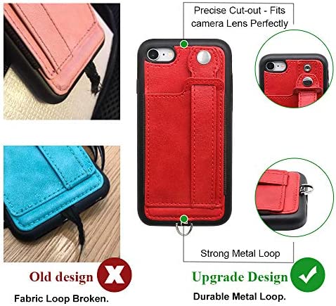 TOOVREN iPhone SE Case 2020/2022 Phone Lanyard Neck Strap for iPhone 8 Case with Card Holder iPhone 7 Wallet Case with Kickstand Leather PU Card Holder Wallet Adjustable Phone Necklace Red